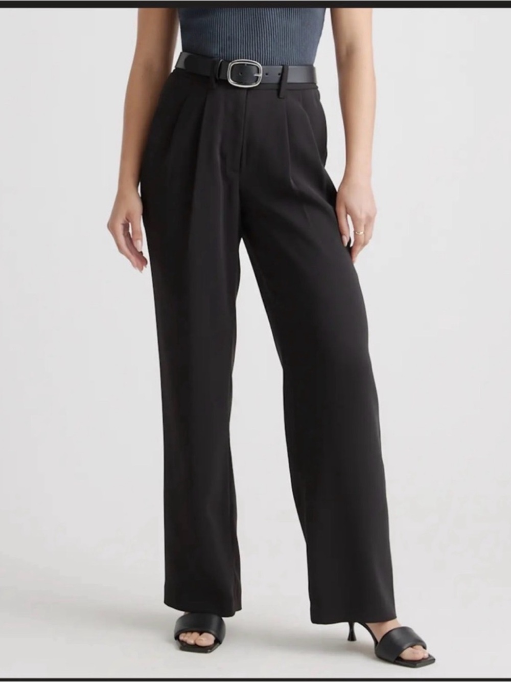 Quince Stretch Crepe Pleated Wide Leg Pants